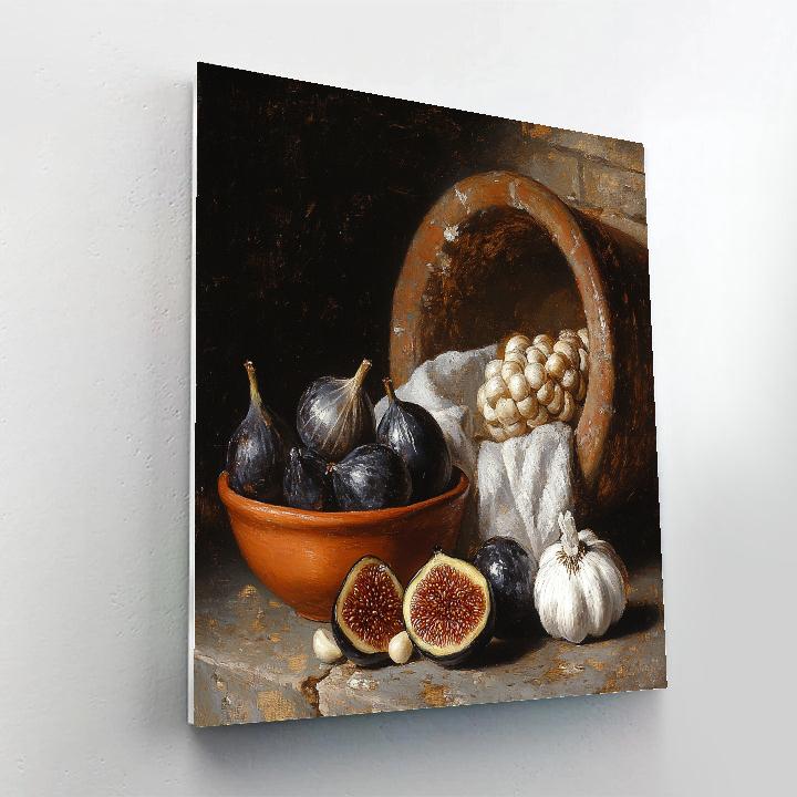 Diego Velázquez Inspired Market Still Life Of Figs Garlic And Terracotta Bowl Numbered painting kits