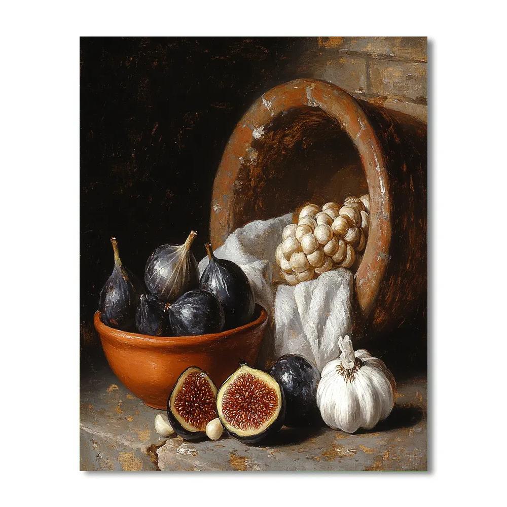 Diego Velázquez Inspired Market Still Life Of Figs Garlic And Terracotta Bowl Numbered painting kits
