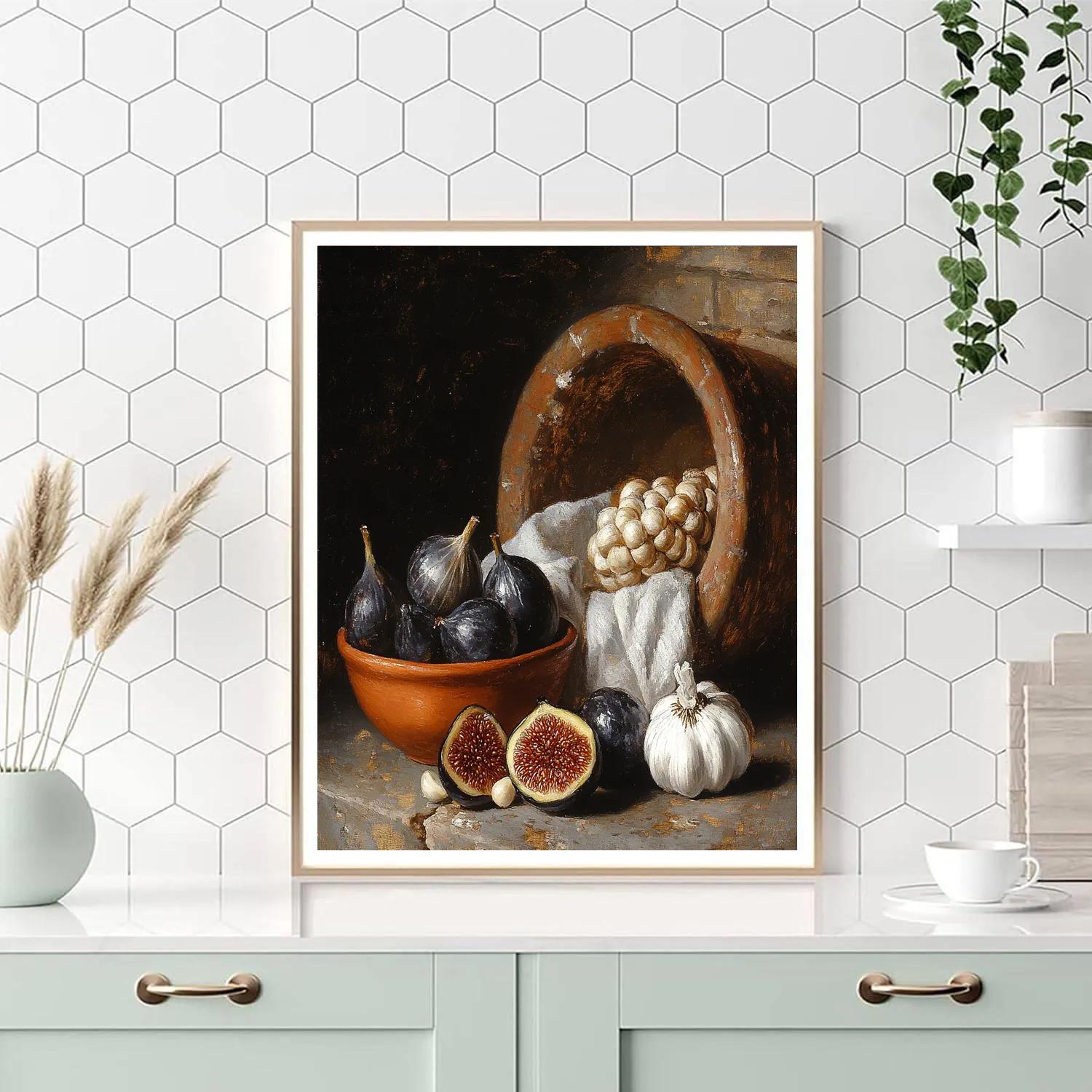 Diego Velázquez Inspired Market Still Life Of Figs Garlic And Terracotta Bowl Numbered painting kits