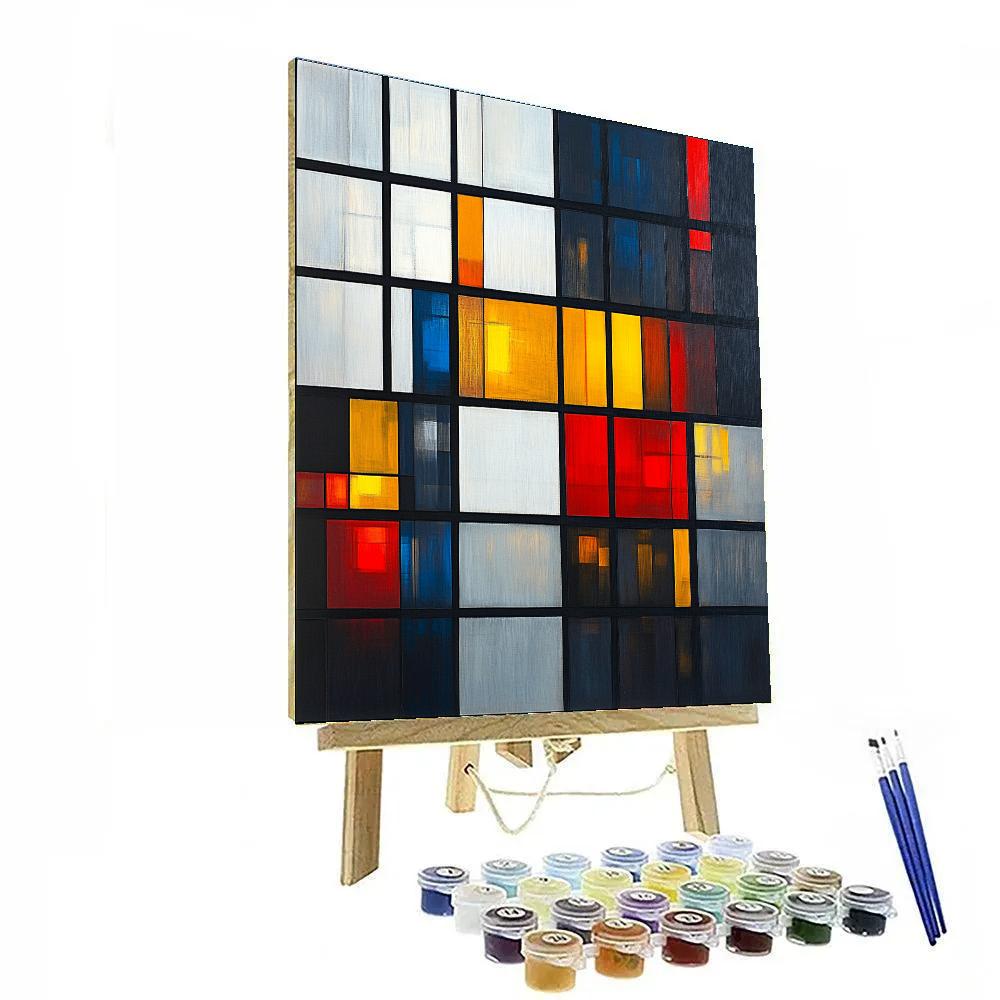 Piet Mondrian Inspired City Grid Night Number painting