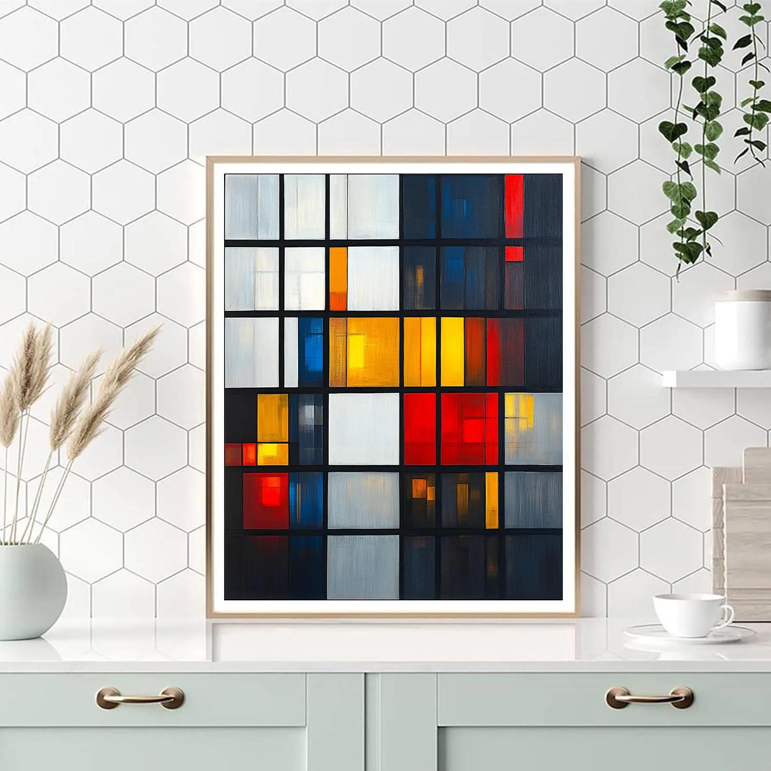 Piet Mondrian Inspired City Grid Night Number painting