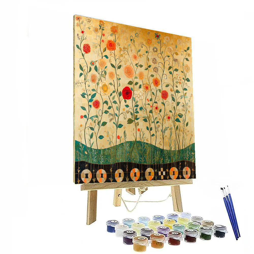 Gustav Klimt Inspired Sunlit Meadow Tapestry Number painting