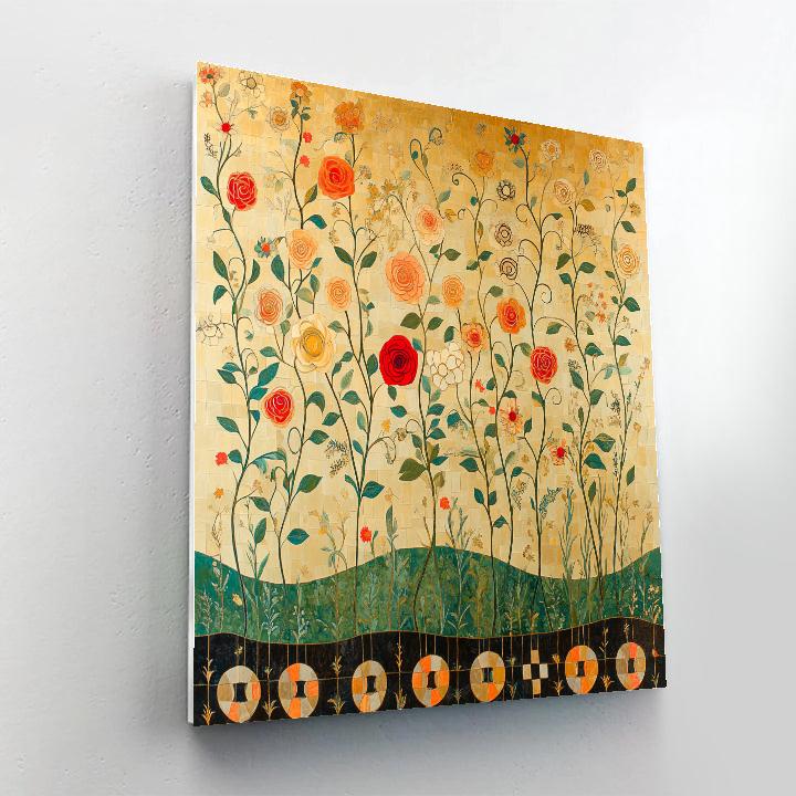 Gustav Klimt Inspired Sunlit Meadow Tapestry Number painting