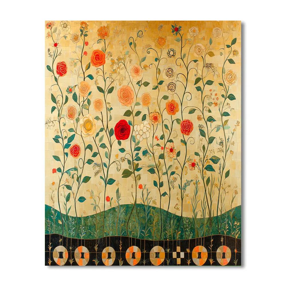 Gustav Klimt Inspired Sunlit Meadow Tapestry Number painting