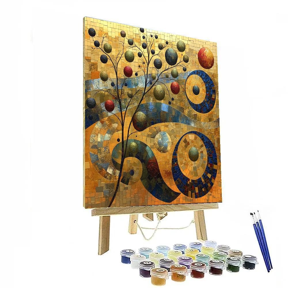 Gustav Klimt Inspired Spiral Orchard In Gold Numbered painting kits