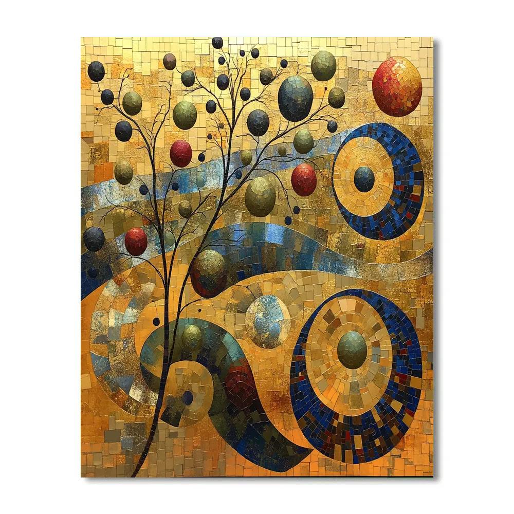 Gustav Klimt Inspired Spiral Orchard In Gold Numbered painting kits