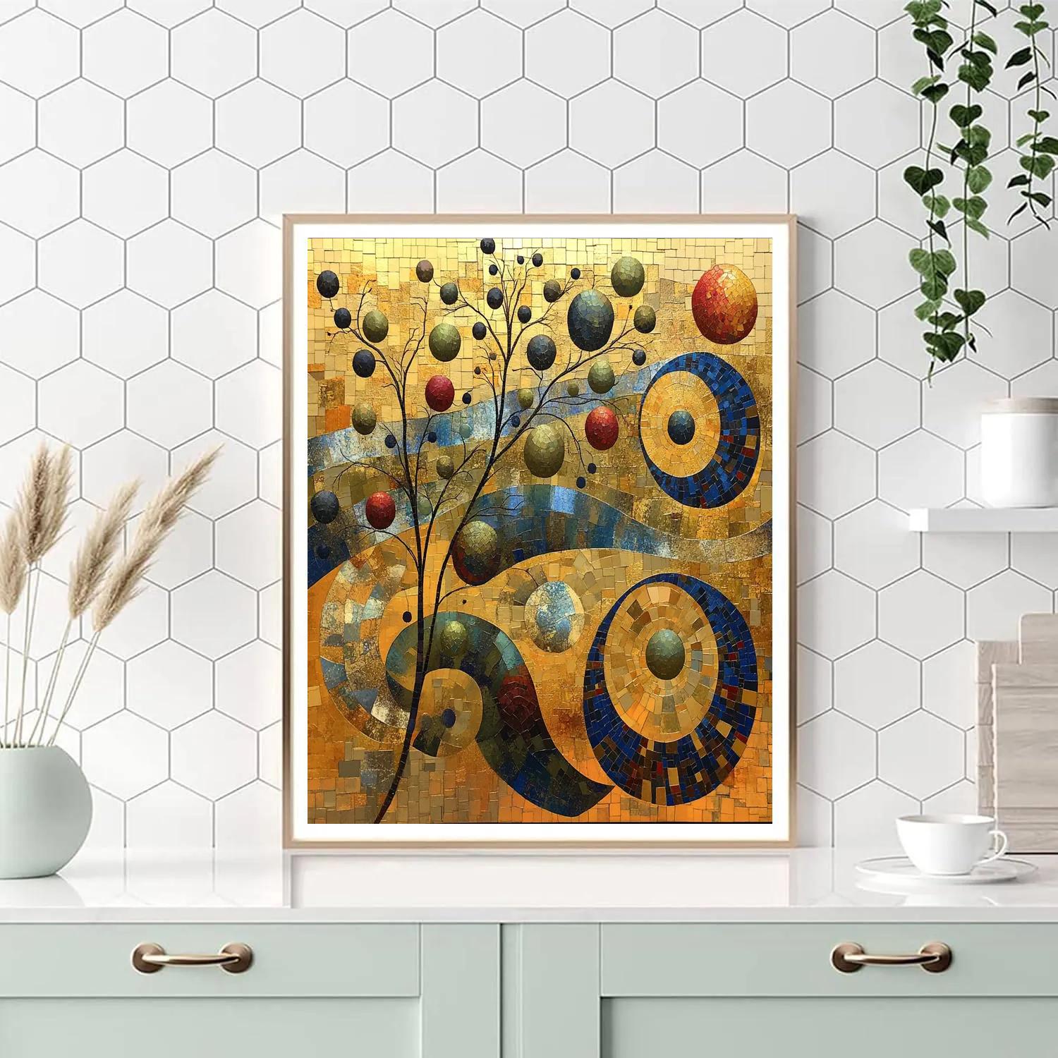 Gustav Klimt Inspired Spiral Orchard In Gold Numbered painting kits