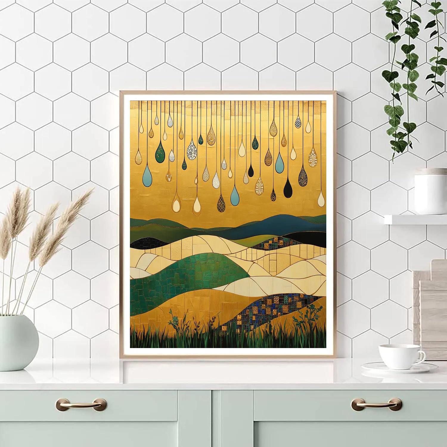 Gustav Klimt Inspired Decorative Rain Over Quiet Fields painting number kit