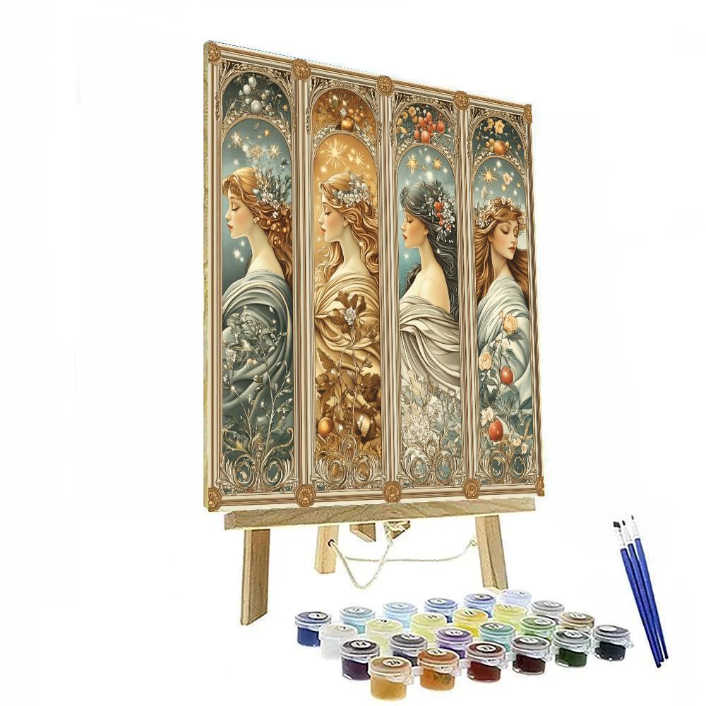 Alphonse Mucha Inspired Celestial Seasons painting number kit