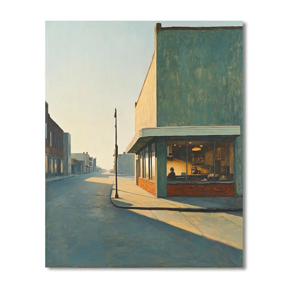 Edward Hopper Inspired Empty City Sunrise Painting by numbers kitEdward Hopper Inspired Empty City Sunrise - DIY Painting By Numbers Kit - Image 3