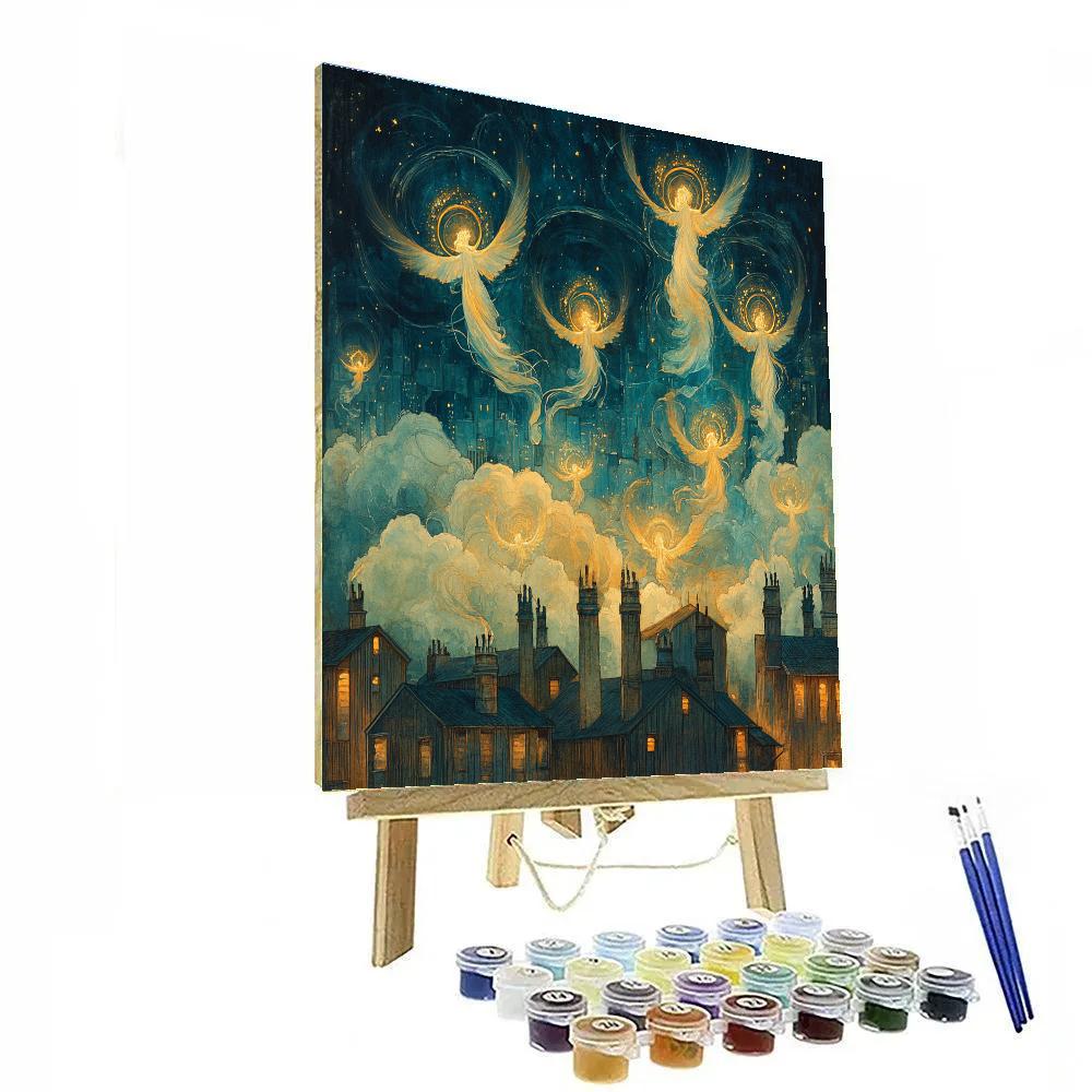 William Blake Inspired Angels Over City Rooftops DIY paint by numbers