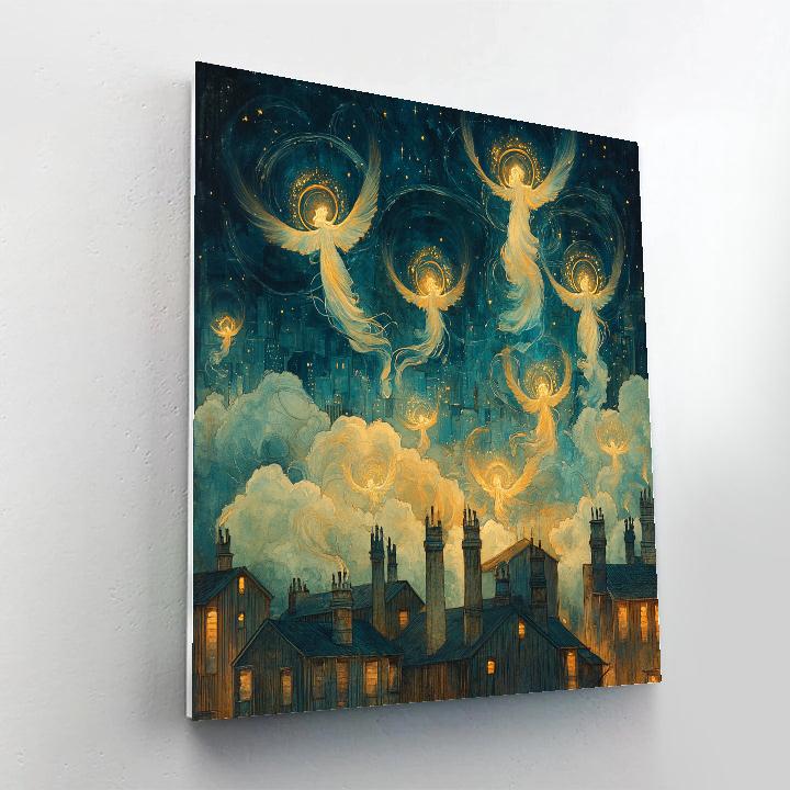 William Blake Inspired Angels Over City Rooftops DIY paint by numbers