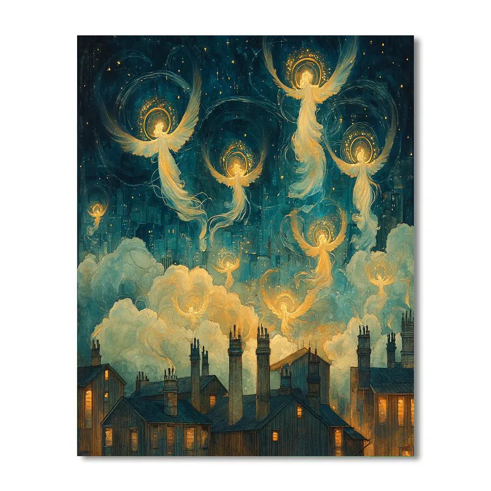 William Blake Inspired Angels Over City Rooftops DIY paint by numbers