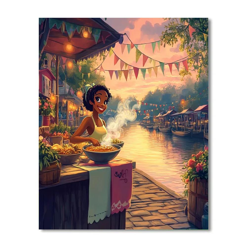 Tiana Riverside Market Morning Disney Inspired DIY paint by numbers