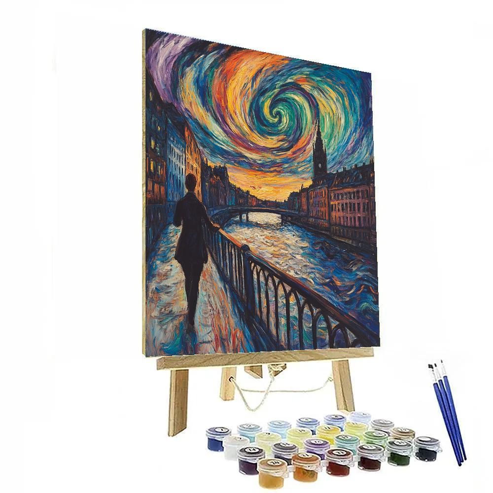 Edvard Munch Inspired Storm Over City Bridge paint by number