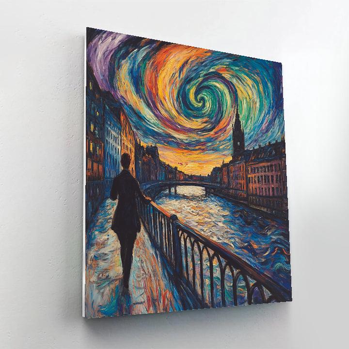 Edvard Munch Inspired Storm Over City Bridge paint by number