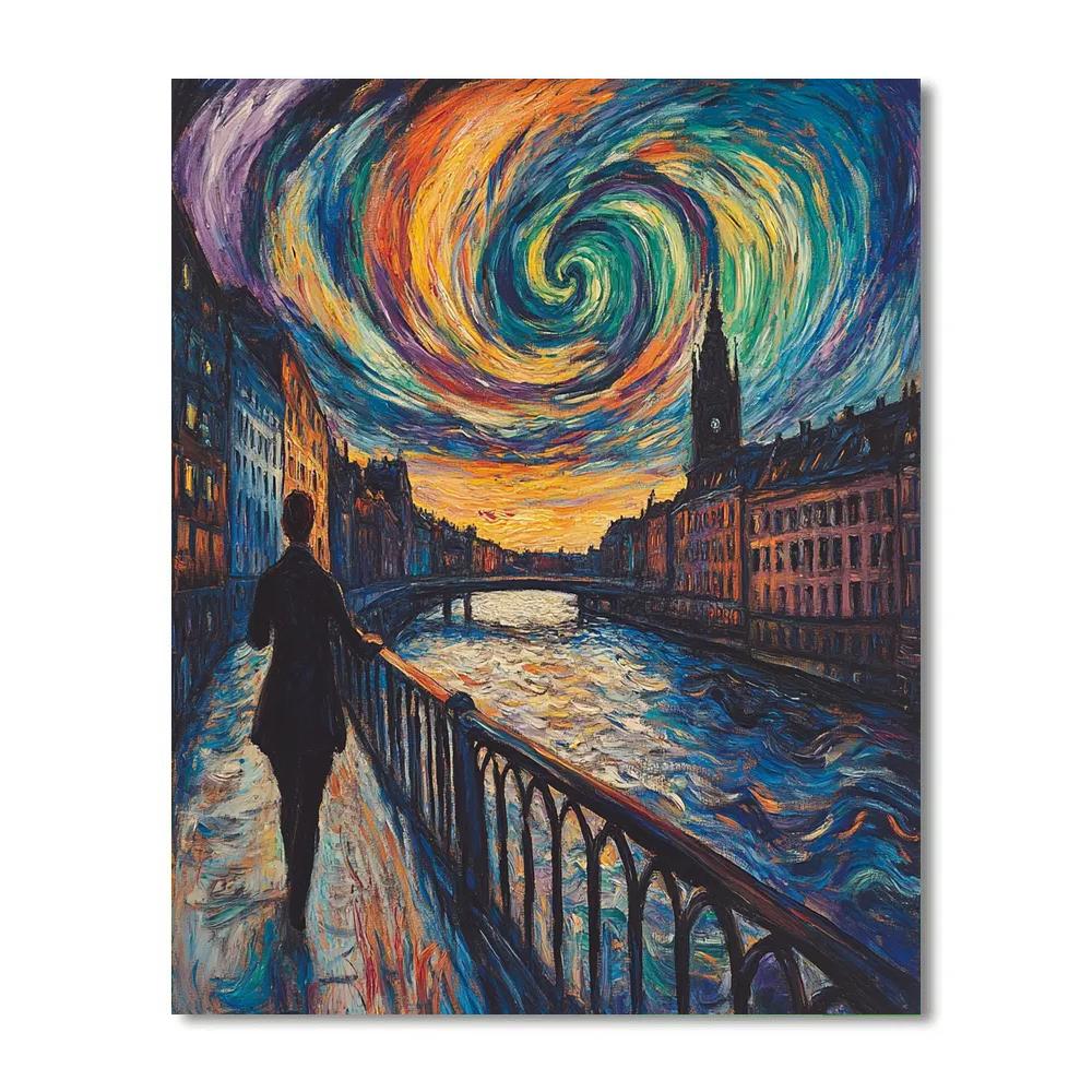 Edvard Munch Inspired Storm Over City Bridge paint by number