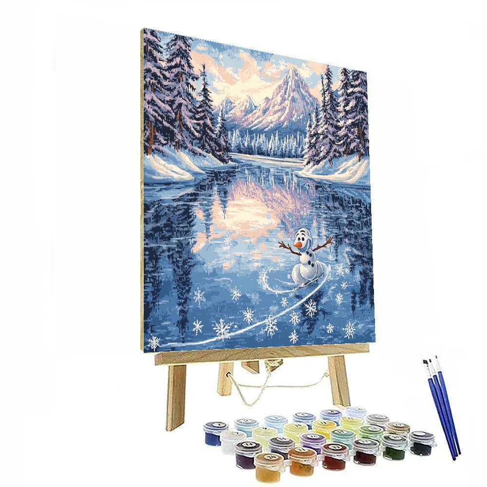 Olaf Sparkling Winter Lake Skates Disney Inspired paint by numbers