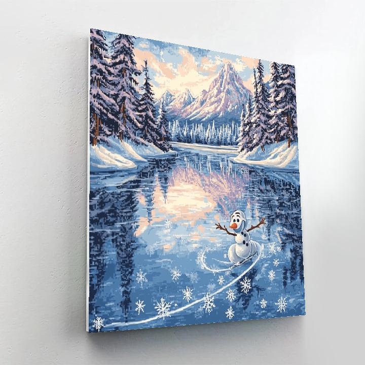 Olaf Sparkling Winter Lake Skates Disney Inspired paint by numbers