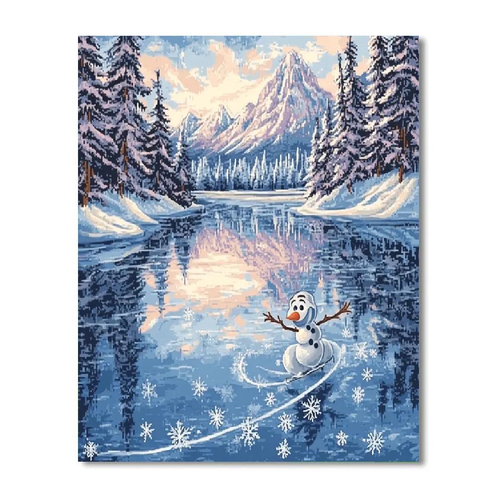 Olaf Sparkling Winter Lake Skates Disney Inspired paint by numbers