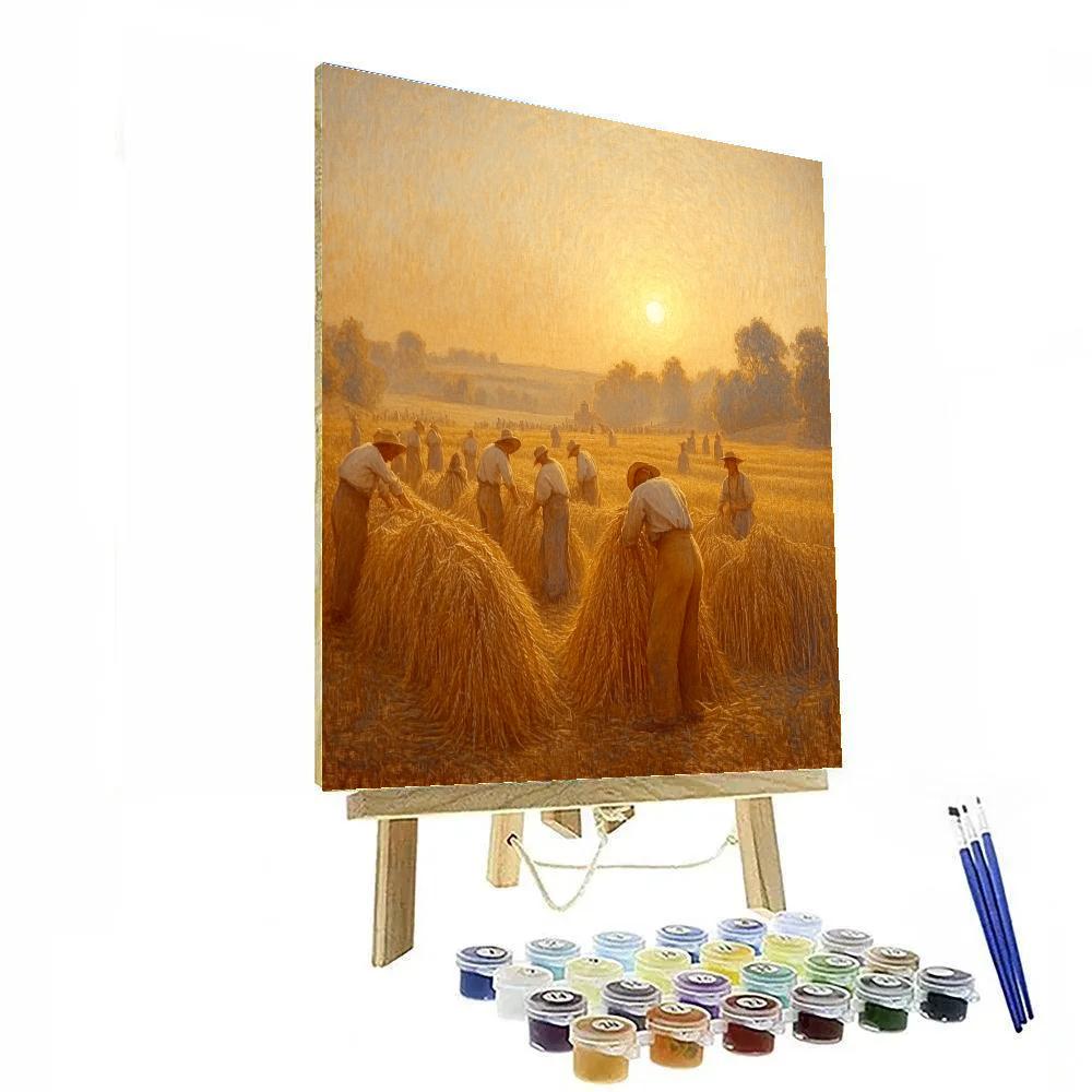 Jean Francois Millet Inspired Harvest Under Setting Sun paint by color