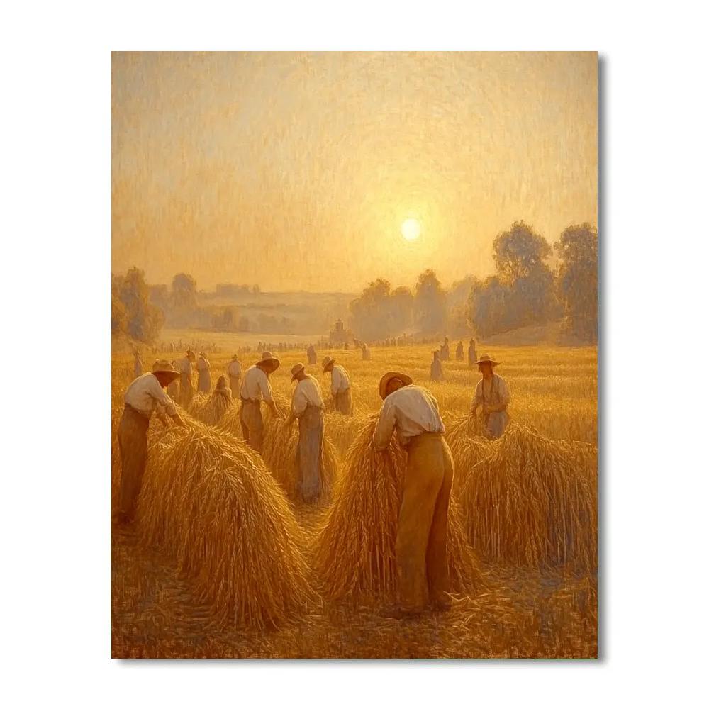 Jean Francois Millet Inspired Harvest Under Setting Sun paint by color