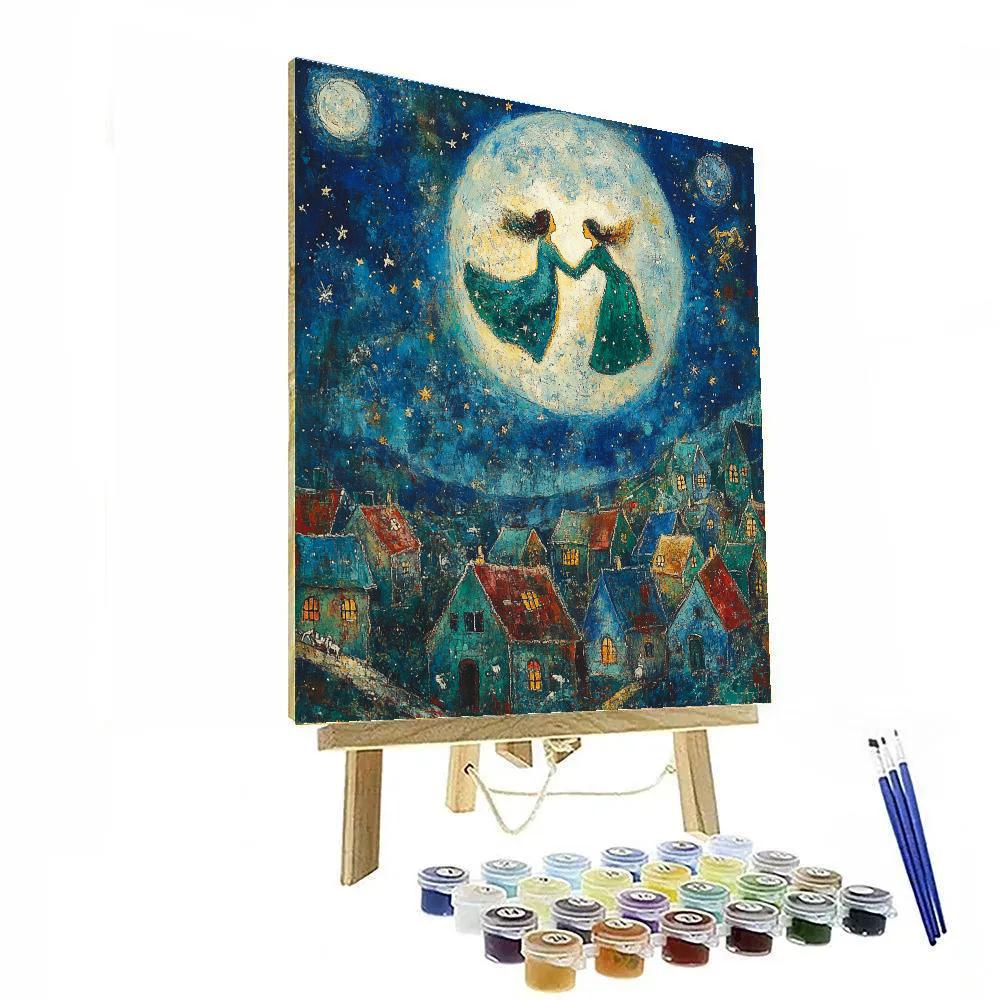 Marc Chagall Inspired Flying Lovers Over Village Paint by numbers art
