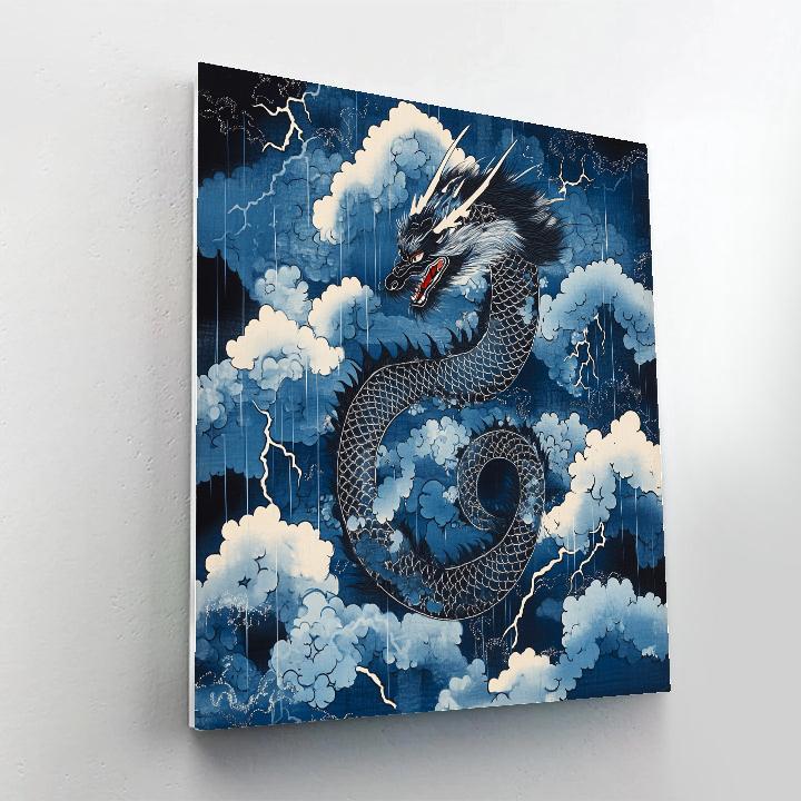 Hokusai Inspired Dragon Among Storm Clouds Paint by numbers kits