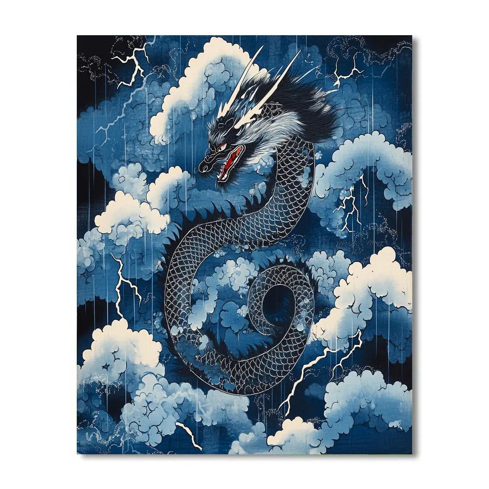 Hokusai Inspired Dragon Among Storm Clouds Paint by numbers kits