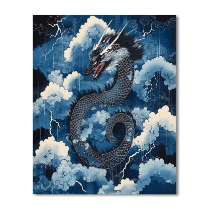 Hokusai Inspired Dragon Among Storm Clouds Paint by numbers kits