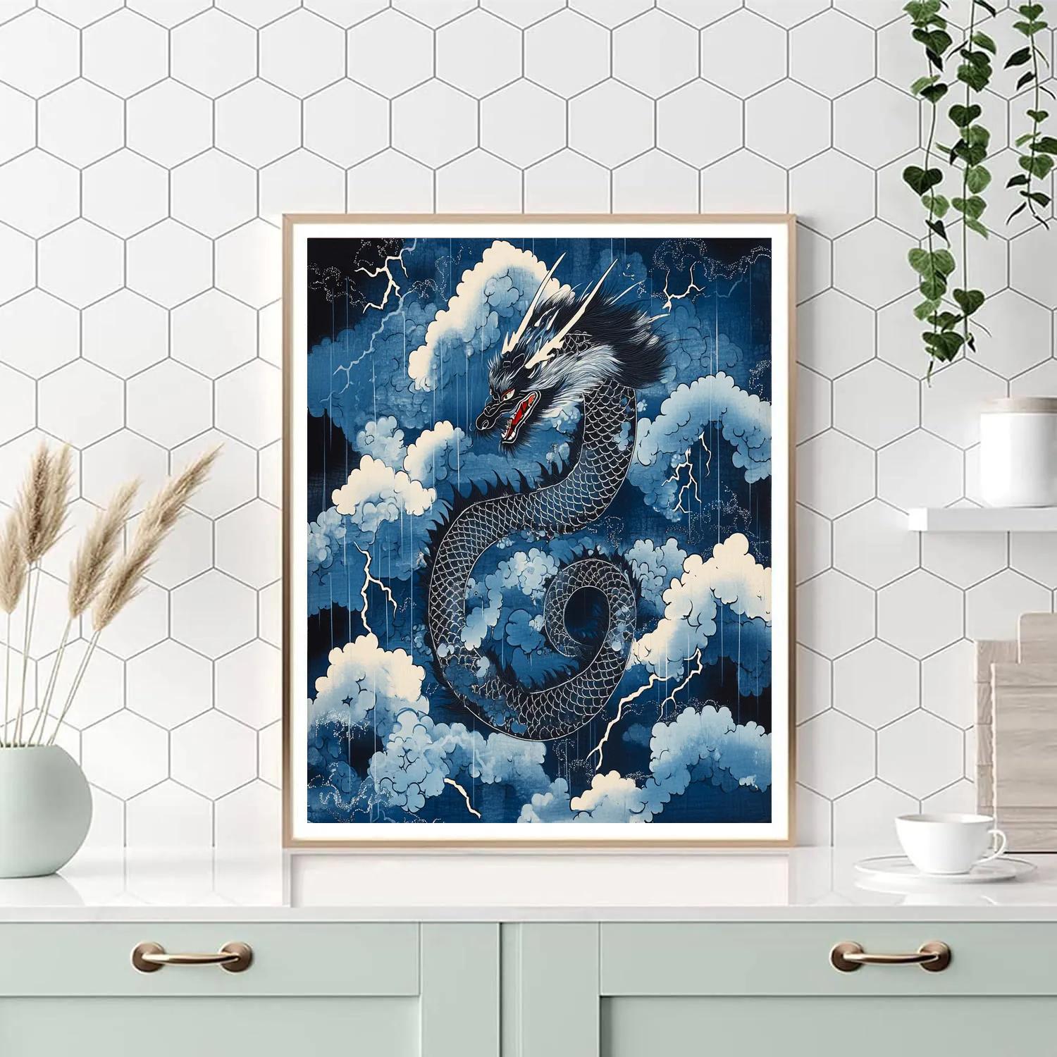 Hokusai Inspired Dragon Among Storm Clouds Paint by numbers kits