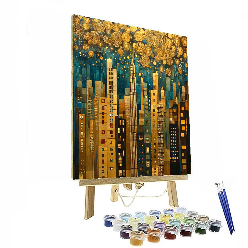 Gustav Klimt Inspired Golden City Skyline paint by numbers