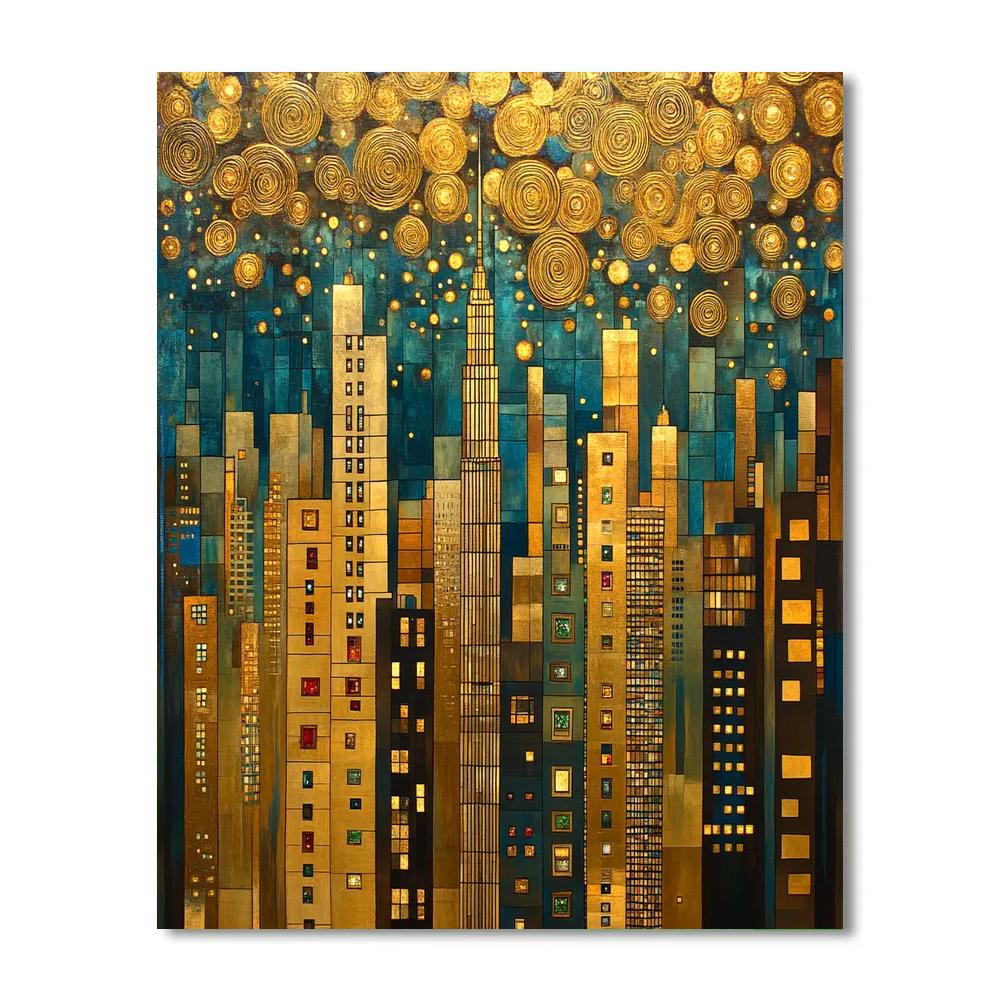 Gustav Klimt Inspired Golden City Skyline paint by numbers