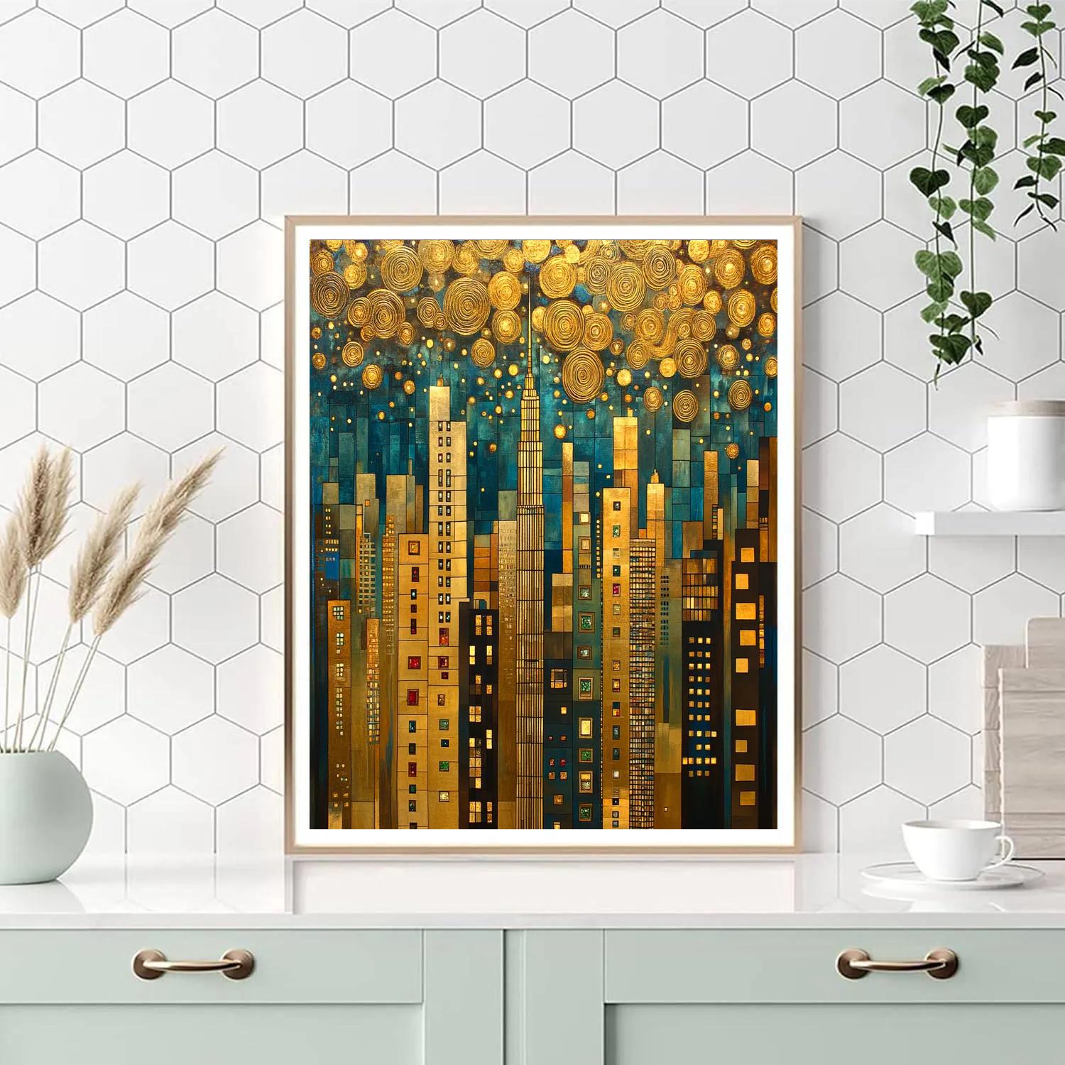 Gustav Klimt Inspired Golden City Skyline paint by numbers
