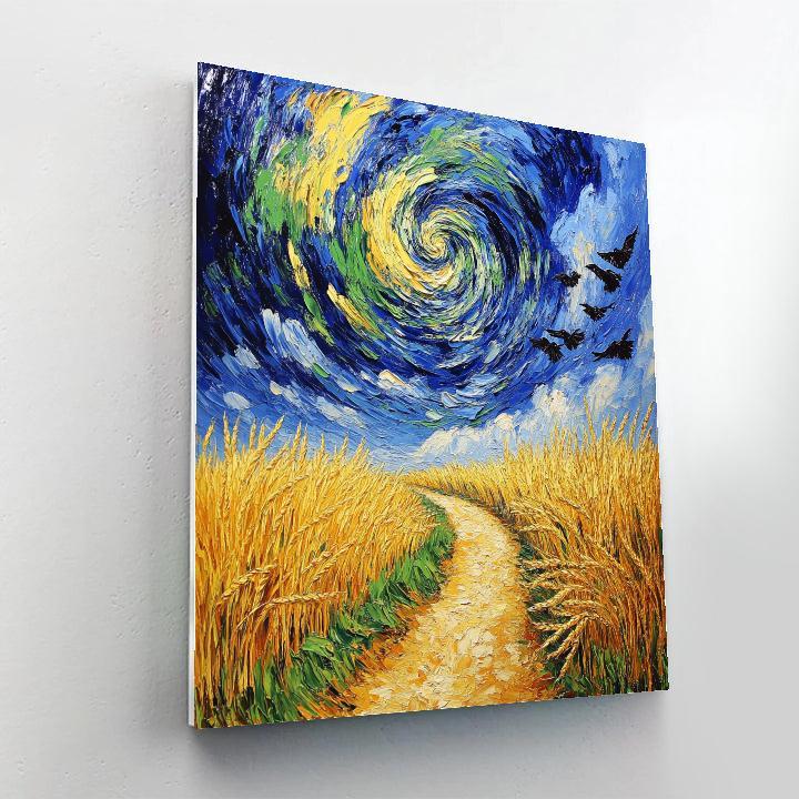 Van Gogh Inspired Stormy Wheatfield Road Number painting