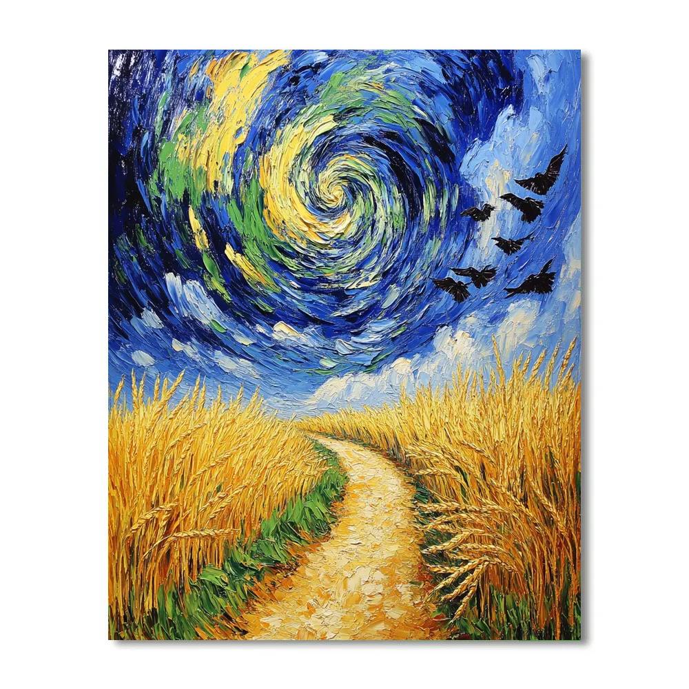 Van Gogh Inspired Stormy Wheatfield Road Number painting