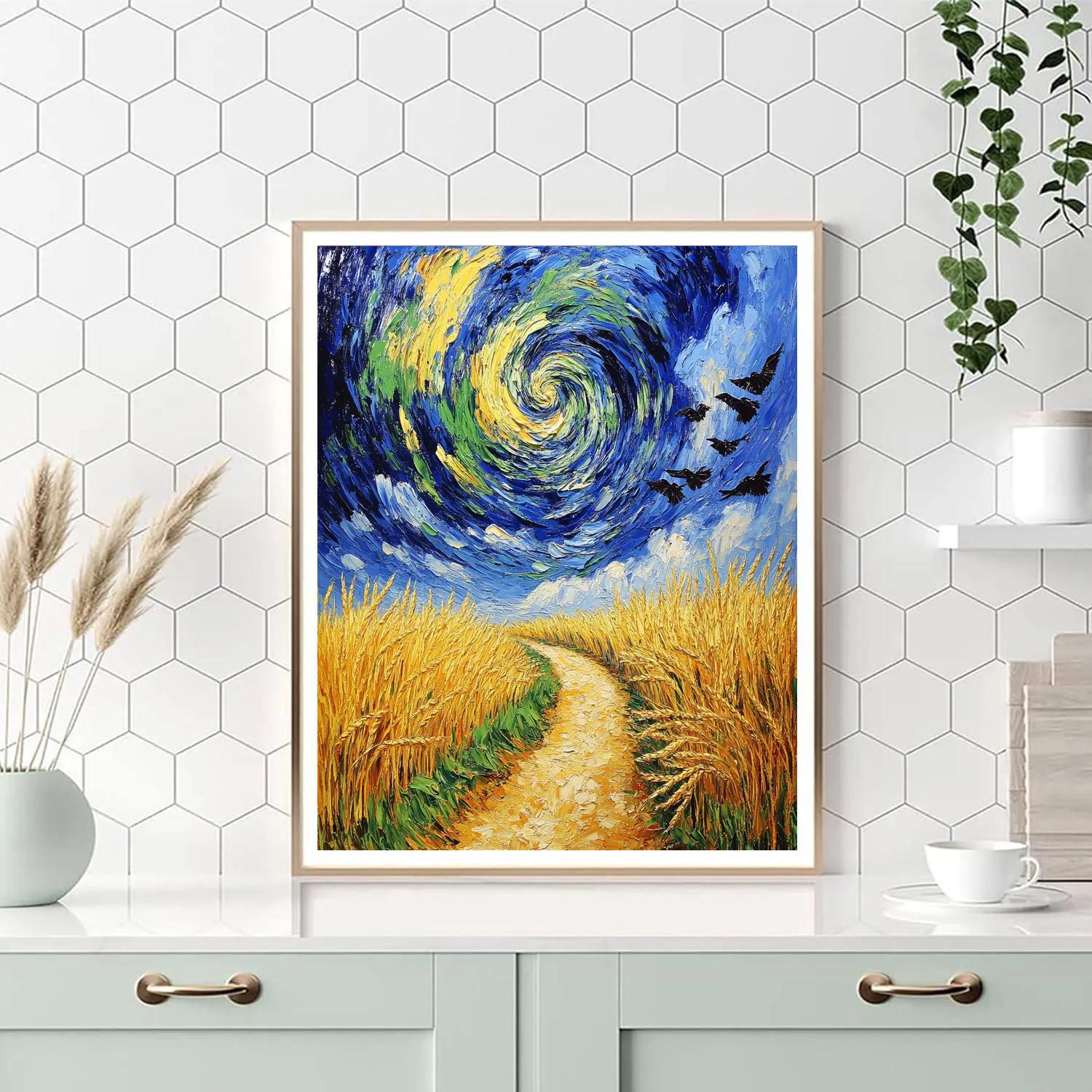 Van Gogh Inspired Stormy Wheatfield Road Number painting