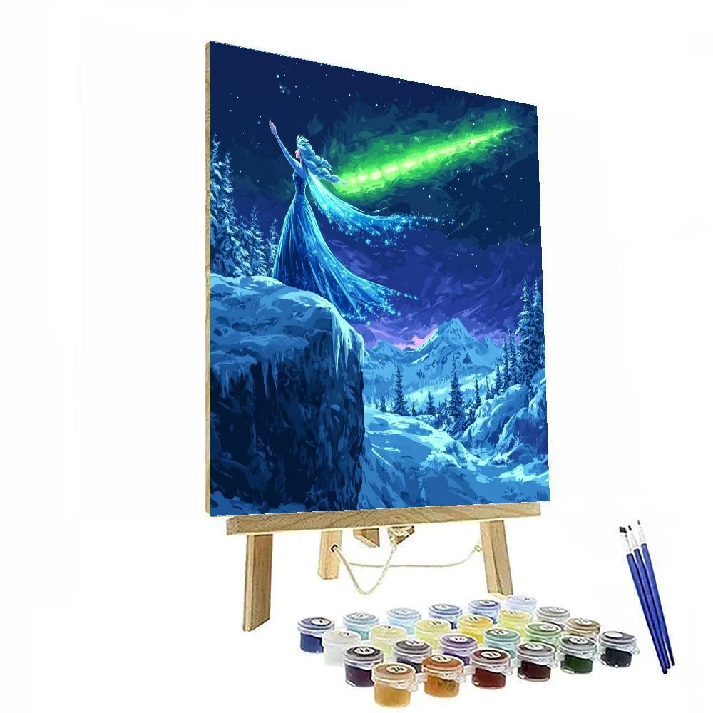 Elsa Frosted Mountain Aurora Sky Disney Inspired paint by color
