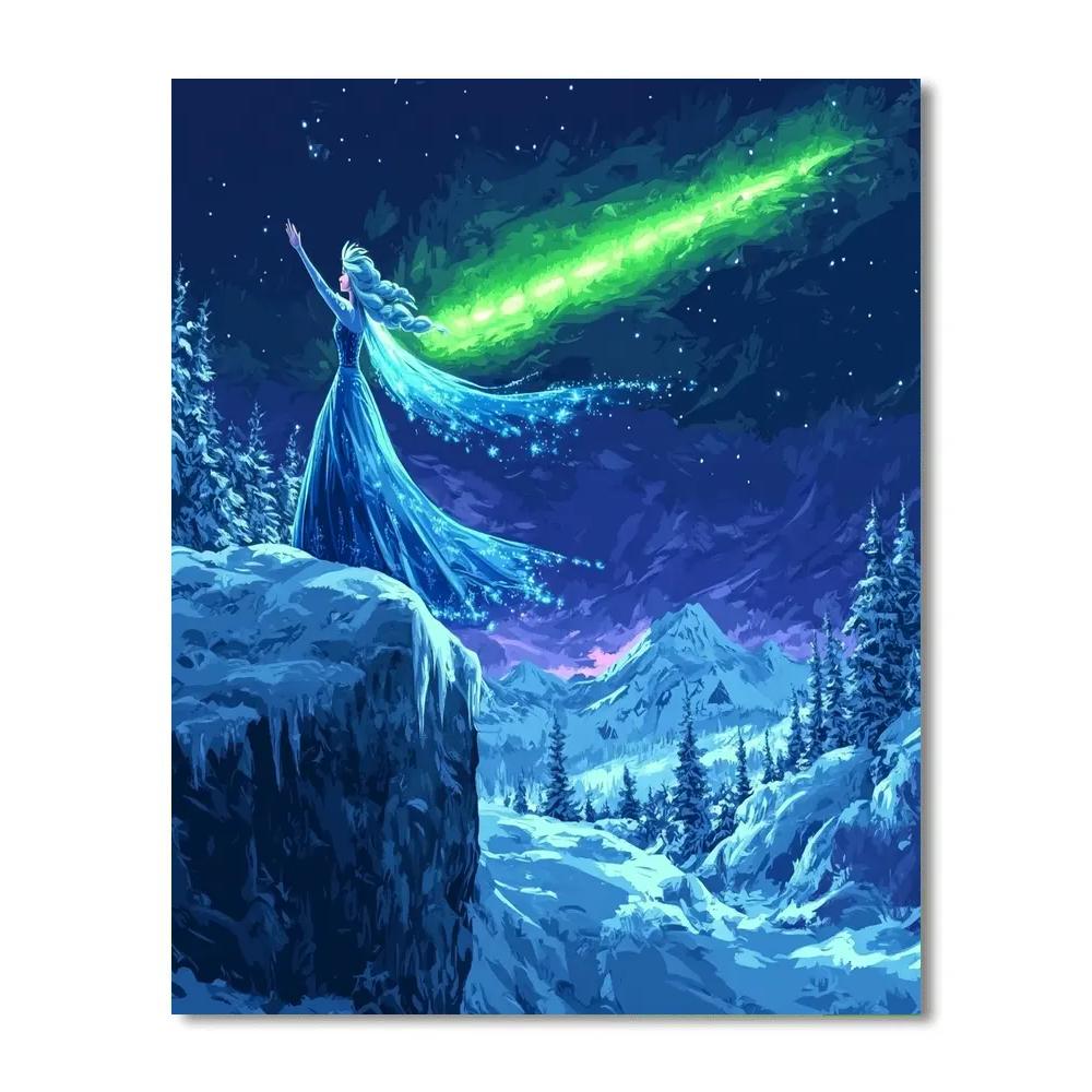 Elsa Frosted Mountain Aurora Sky Disney Inspired paint by color