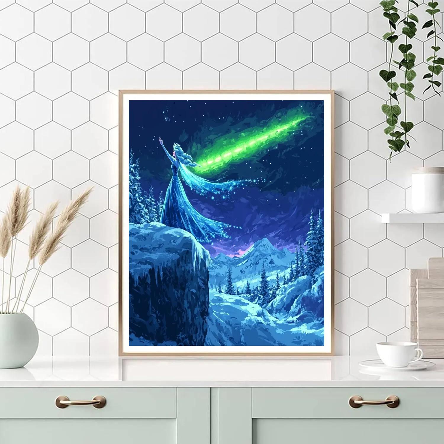 Elsa Frosted Mountain Aurora Sky Disney Inspired paint by color