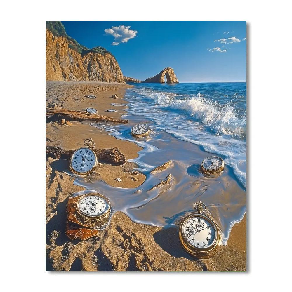 Salvador Dali Inspired Timepiece Ocean Shore paint by numbers