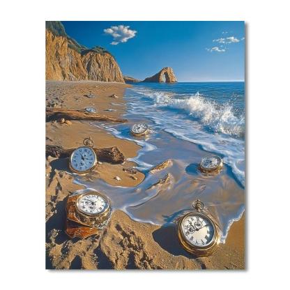 Salvador Dali Inspired Timepiece Ocean Shore paint by numbers