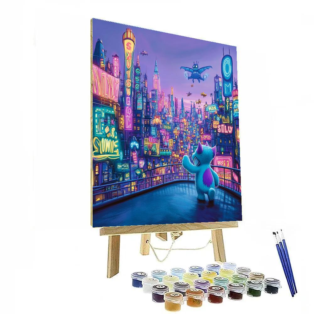 Sully Monster City Skyline Stroll Disney Inspired painting number kit