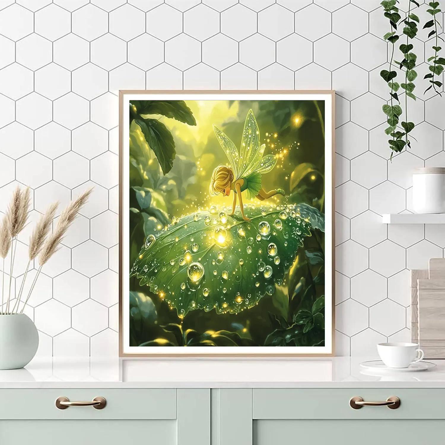 Tinker Bell Dewdrop Leaf Landing Disney Inspired Number painting
