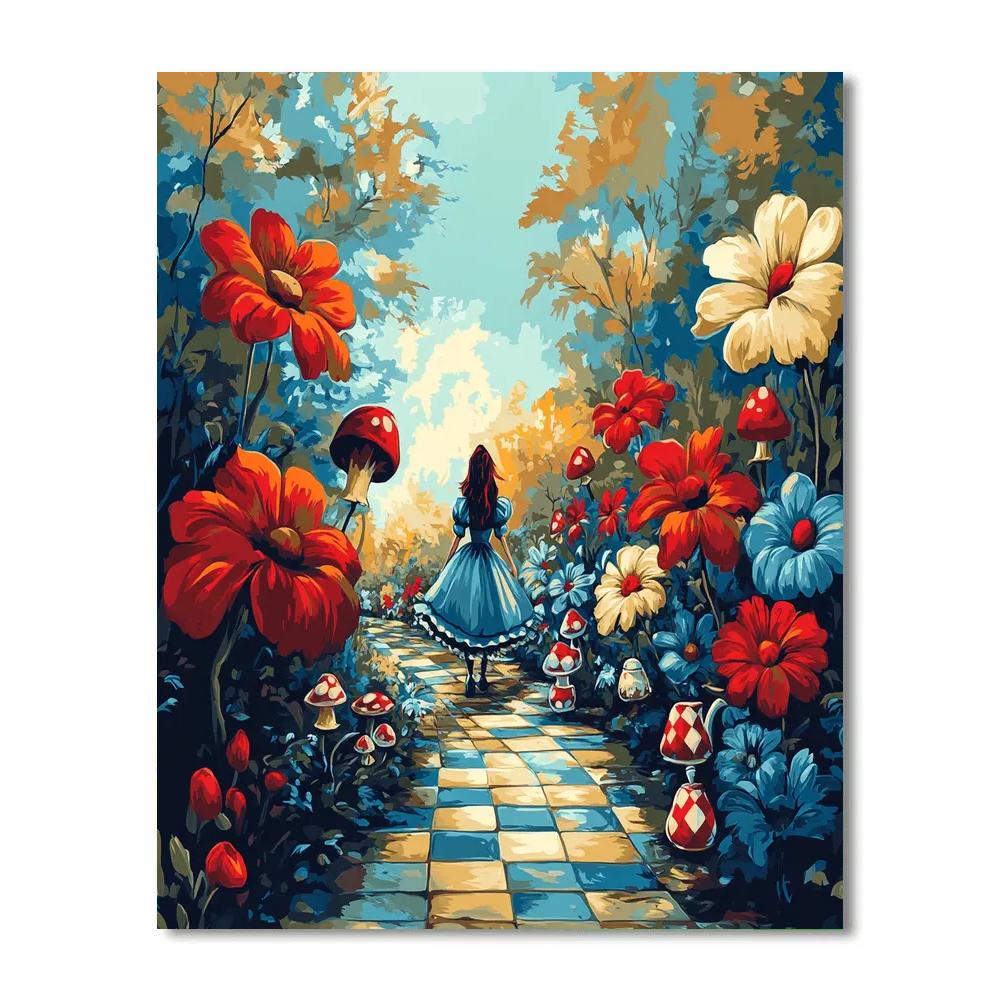 Alice Curious Flower Path Wander Disney Inspired paint by number