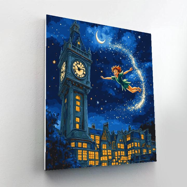 Peter Pan Clock Tower Sky Glide Disney Inspired Number painting