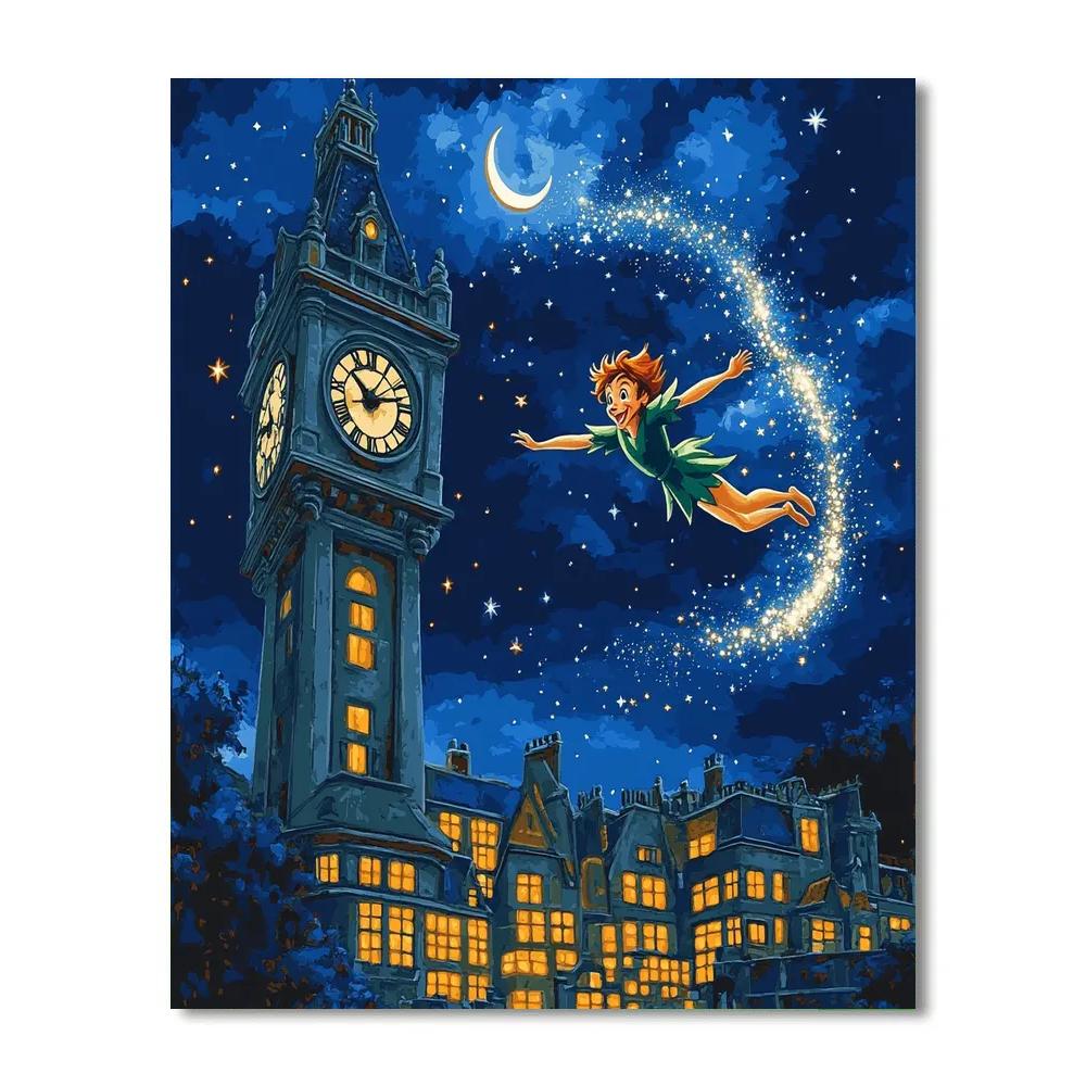 Peter Pan Clock Tower Sky Glide Disney Inspired Number painting
