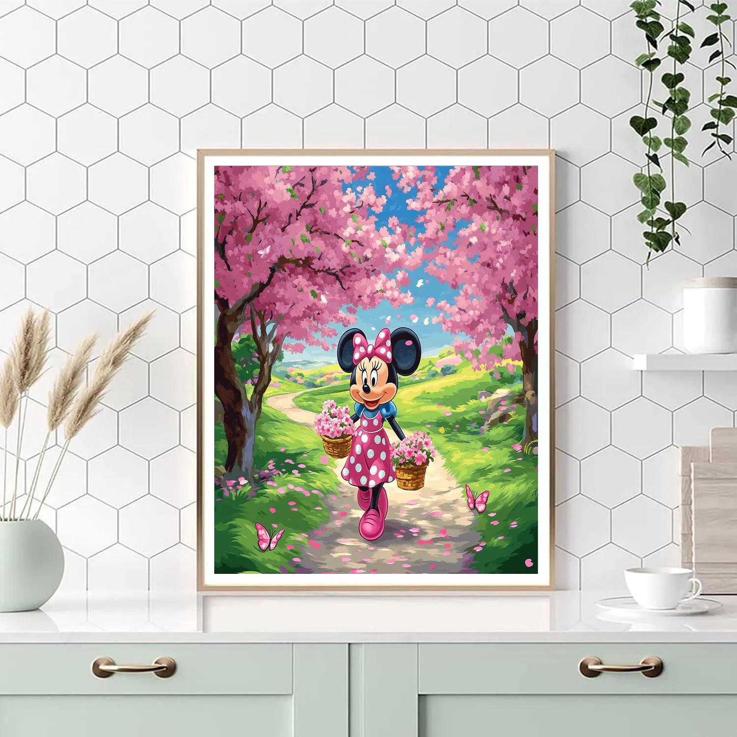 Minnie Mouse Cherry Blossom Stroll Disney Inspired painting number kit