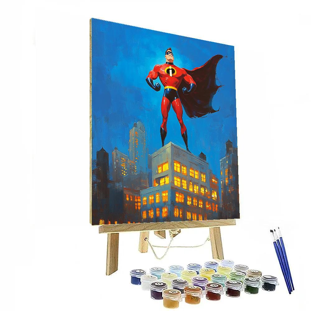 Mr Incredible City Rooftop Hero Pose Disney Inspired Numbered painting kits