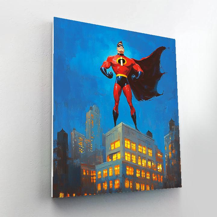 Mr Incredible City Rooftop Hero Pose Disney Inspired Numbered painting kits
